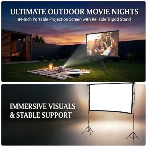Zunate Pantalla de Proyector 84 Pulgadas con Soporte, Pantalla Portátil 16:9 para Exterior, Tela Plegable Lavable con Bolsa para Camping, Jardín y Escuela miniatura 3