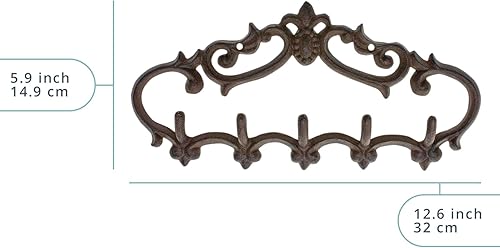 Miniatura 3 de Comfify Percha de hierro fundido para montar en la pared, diseño vintage con 5 ganchos, llaves, toallas, abrigos, etc. - Montaje en pared, metal,