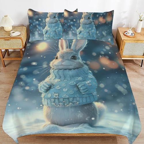 Funda nórdica de conejo en microfibra 100% con diseño 3D de acuarela para cama infantil 2