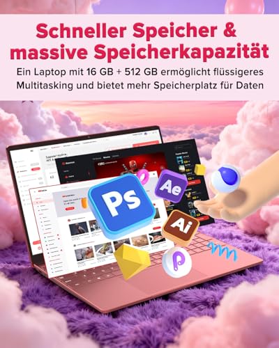 2026 Laptop Computer Notebook QWERTY,15.6 IPS FHD Display,16GB RAM 512GB SSD,Celeron N5100 Prozessor,WiFi5,BT5.0,USB3.0,Beleuchtete Tastatur,Fingerprint für Business Home Office und Studenten,Rotgold