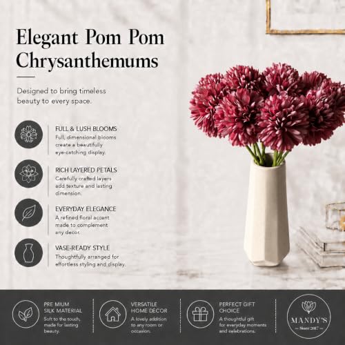 Image of Mandy's 12pcs Artificial Mauve Ball Chrysanthemum Flowers