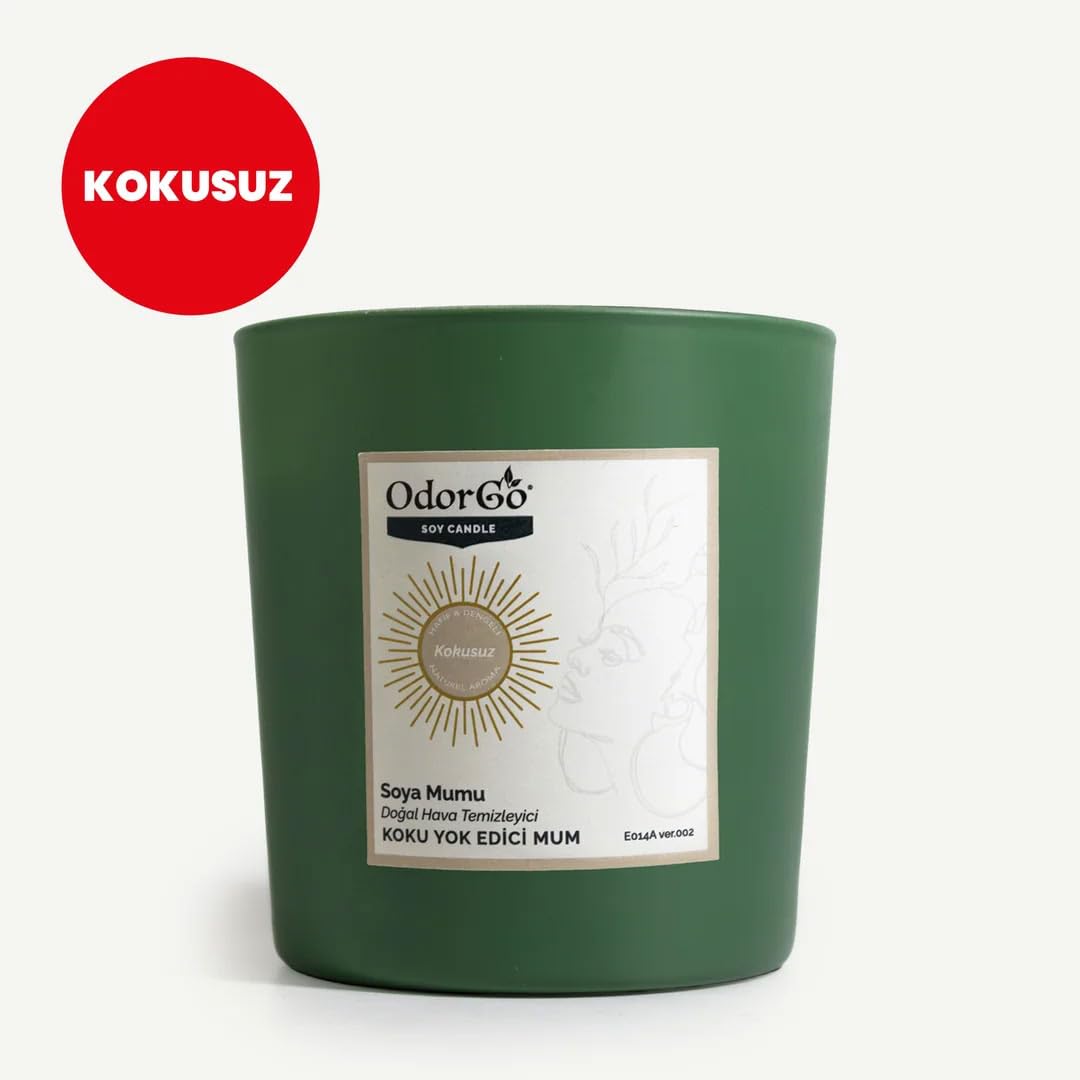 ODORGO Bitkisel Soya Mum 230g – Ahşap Kapaklı, Özel Hediye Kutusunda (Yeşil) – Koku Yok Edici, Vegan