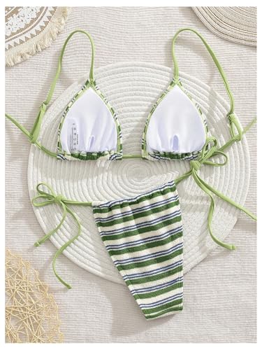 Image of GORGLITTER Women's Striped High Waisted Bikini Sets Cute Cheeky Triangle String Thong Swimsuit Bathing Suit 2 Piece