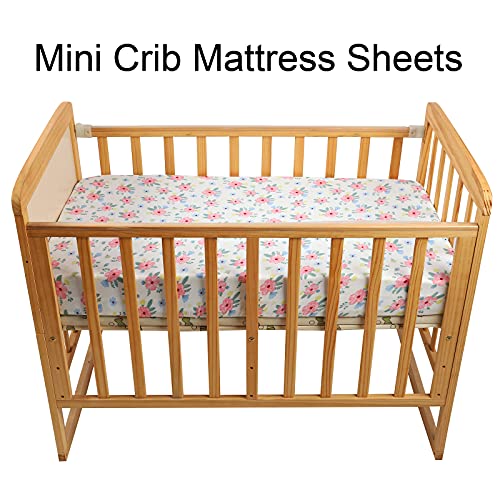 onacosht pack n play playard fitted sheets 2 pack set for baby girl soft stretchy jersey knit portable mini crib mattress cover pink floral