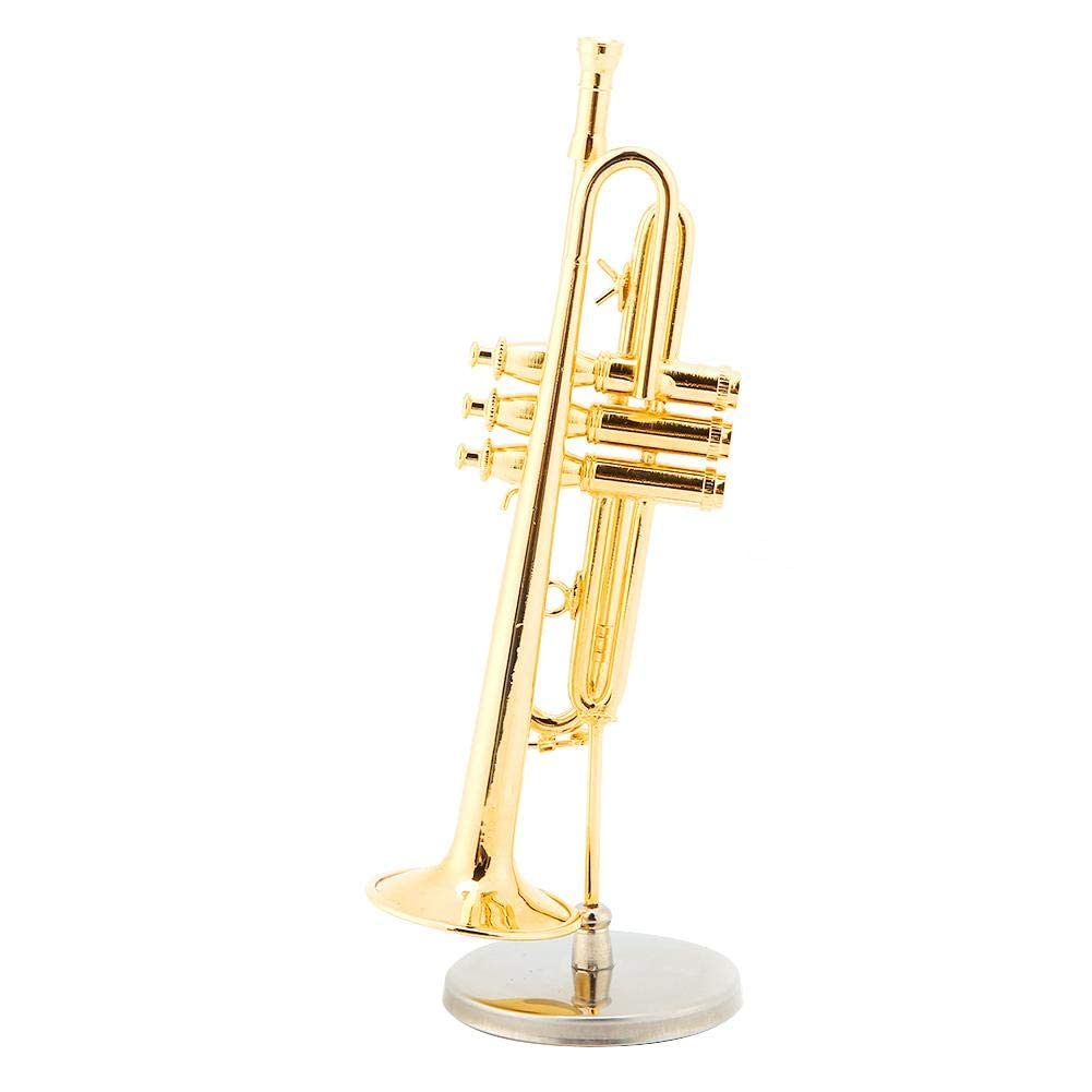 Replica de saxofón Trompeta Miniatura Modelo de Instrumento Musical Chapado en Oro con Estuche y Soporte