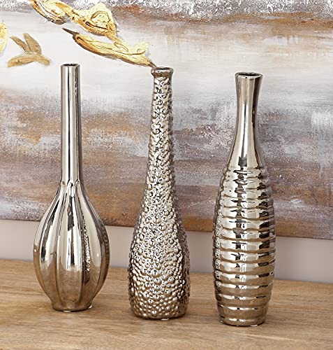 Deco 79 Ceramic Bud Vase With Varying Patterns, Set Of 3 3"W, 12"H, Silver #TOP1