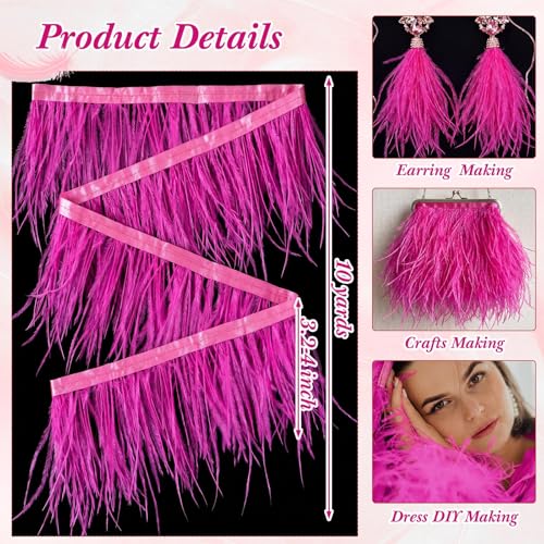 Janinka 10 Yards Ostrich Feathers Trims 3-4 Inch Feathers Fringe, Hot Pink by Janinka - Used condition - Image 2