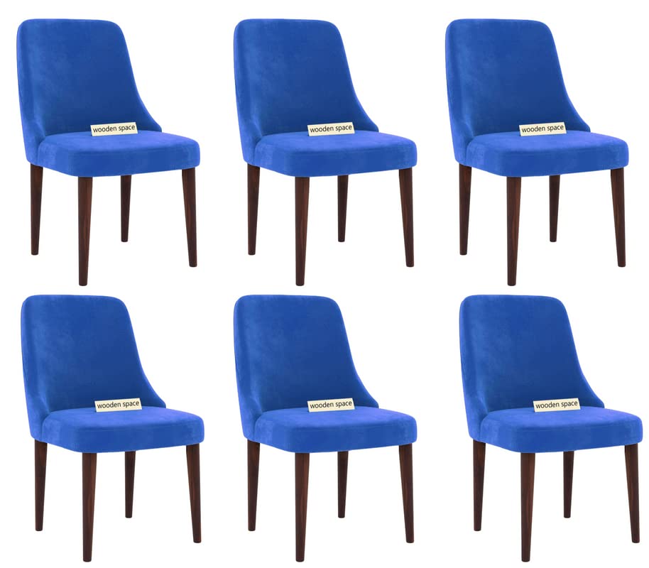 Image of WOODEN SPACE Dining Chair for Living Room Vintage Armchair with Rosewood and Holend Velvet for Living Room, Hotel, Restrorent and Home Decor - 20X19X35 Inch (Blue Pack of 6)