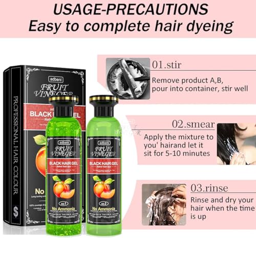 Image of Adbeni Fruit Vinegar Gel Hair Color, Black | Natural Hair Dye for Men & Women | No Ammonia & No Harsh PPD, Long-Lasting Colour, Gentle on Scalp | Grey Coverage | 200 ml