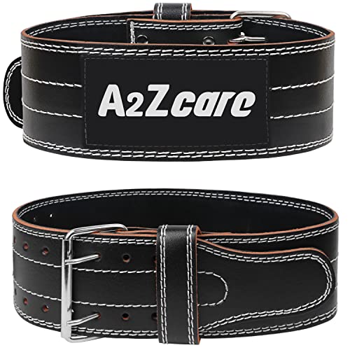 A2Zcare Weight Lifting Belt - Genuine Leather Workout Belt - Premium Weightlifting Belt For Lower Back Support, Weightlifting, Powerlifting, Squat And Strength Training (Small, Black/White) #TOP5