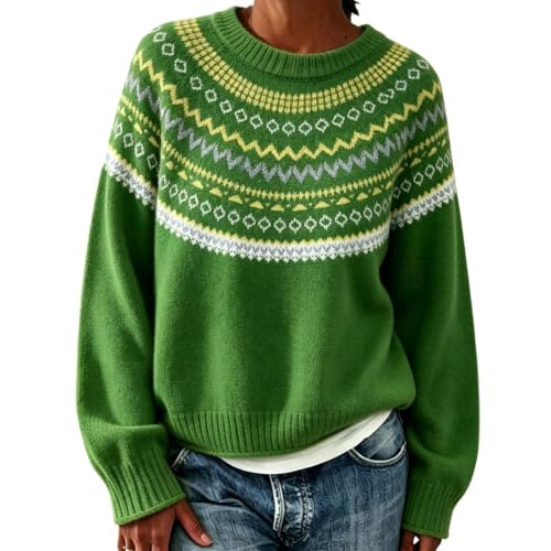 Fair Isle Sweater Women Casual Long Sleeve Knit Pullover Fall Clothes - image 1