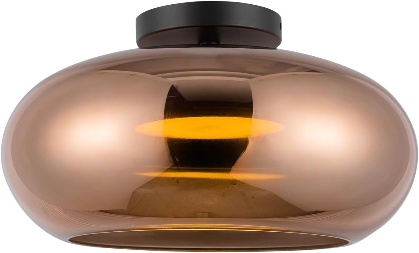 Kuzco Lighting Trinity 14" Semi-Flush Mount | Black with Copper Glass | Frosted Acrylic Diffuser | Modern LED Downlight Fixture | Made of Aluminum, Steel, and Glass | 14.25"D x 7.63"H | SF62014-BK/CP