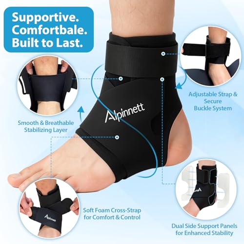 Alpinmett Ankle Brace for Men & Women, Compression Ankle Support Brace with Dual-Sided Plastic Stabilizers, Adjustable X-Strap & Open Heel for Sprain Recovery, Foot Discomfort, Sports & Daily Use 1 Pack