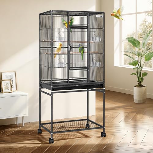 VIVOHOME 54 Inch Wrought Iron Large Bird Flight Cage with Rolling Stand for Parakeets Canaries Cockatiels Lovebirds Conures, Black