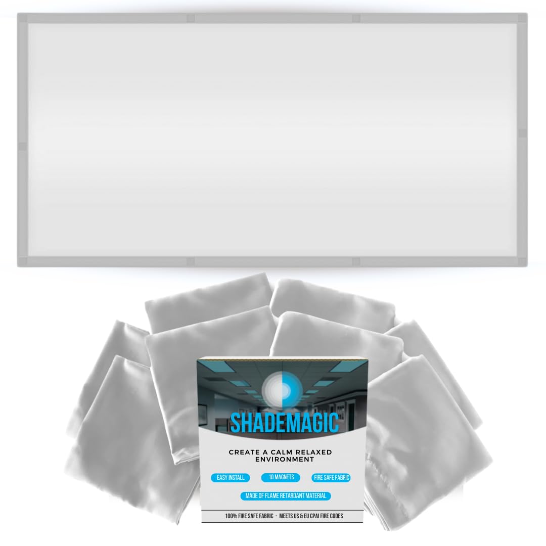 ShadeMAGIC Fluorescent Light Covers for Classroom or Office - Light Filter Pack of (4); Eliminate Harsh Glare That Causing Eyestrain and Head Strain. Office Classroom Decorations Light Diffusers Gray