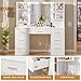 Quimoo Large Vanity Desk with LED Lighted Mirror & Power Outlet,Makeup Vanity Table with 7 Drawers,4 Shelves and 5 Hooks,Vanity Table, Vanity Desk Set for Bedroom,Bathroom,White