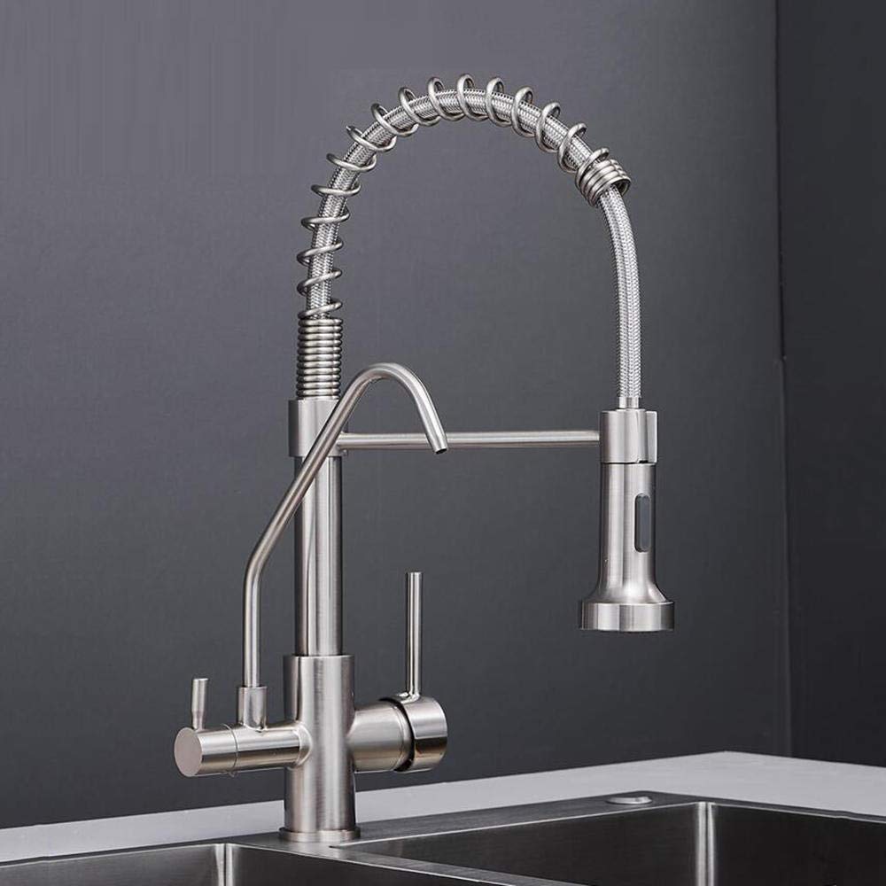 Robinet filtre à eau à 3 voies avec douchette ressort double jet