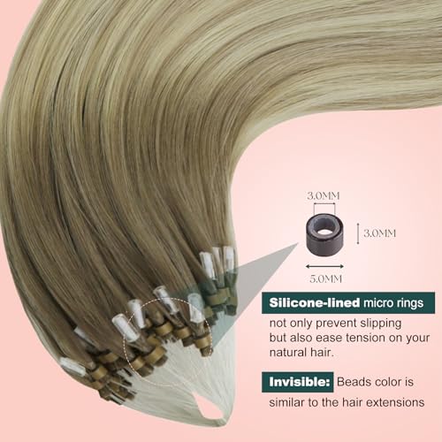 Image of Easyouth Micro Loop Hair Extensions Real Human Hair Ombre, 24 Inch 57g 50s