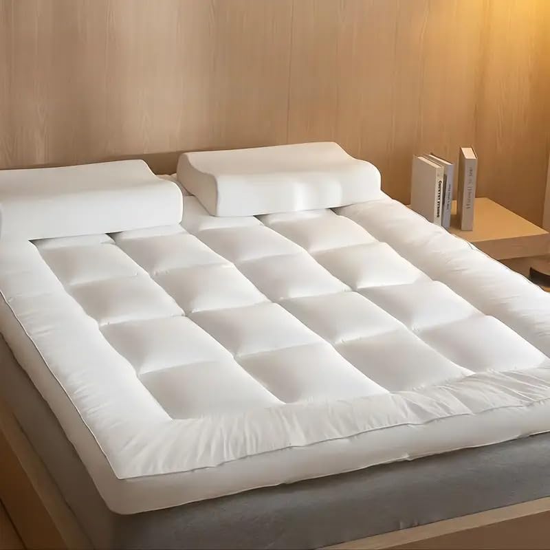 Bed Mattress Topper Super King Size 10cm/4in Thick   Quilted Mattress Topper, Soft Anti-Allergy Microfibre Comfort, Breathable with Elastic Straps For Secure Fit