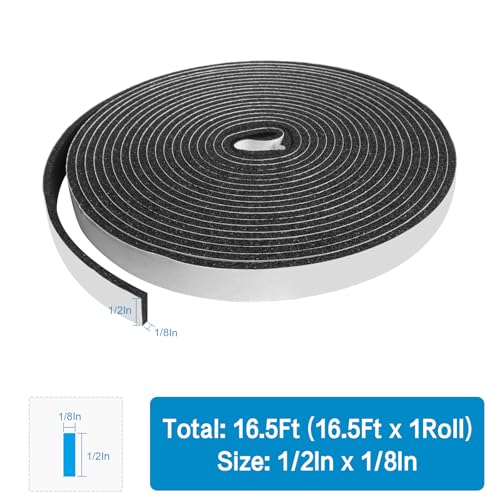 Image of DGSL Foam Weather Stripping, 1 /2 inch x1 /8 inch, 16.5Ft Door Window Seal Tape | Self Adhesive Weatherstrip AC Foam Tape for Window Gaps, Door Frame, Soundproof Insulation