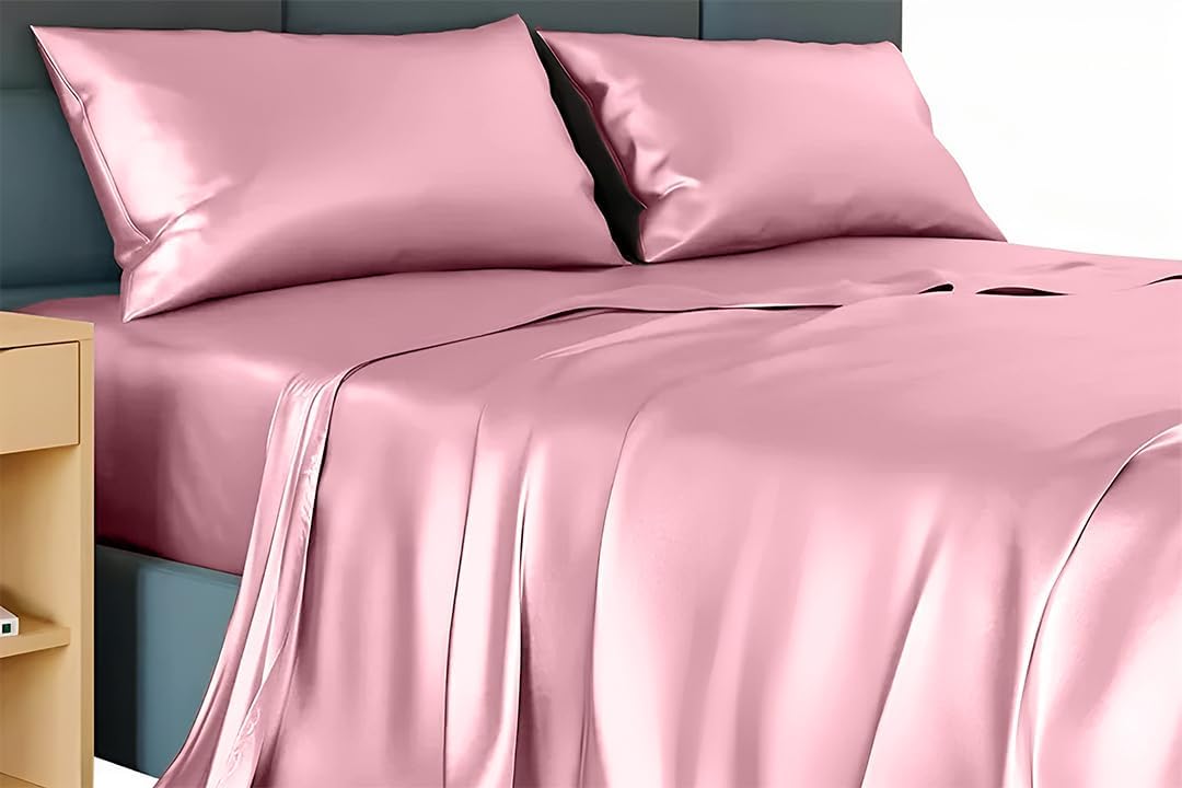 Short Queen Silk Sheet Set –True Silk Sheets Set with 14 Deep Pocket -Hotel Luxury Bed Sheets - Extra Soft - Deep Pockets - Breathable & Cooling - Wrinkle Free - Comfy-Lilac Bed Sheets