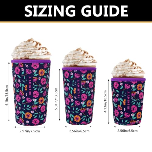 Image of 3 Pack Reusable Sleeve for Iced Coffee Cup, Coffee Neoprene Sleeve for Iced&Hot Drinks, Coffee Sleeve Compatible with Starbucks, Dunkin Coffee Cup. (Fairy Floral)