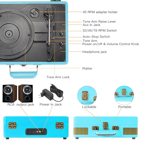 Record Player 3 Speed Bluetooth Suitcase