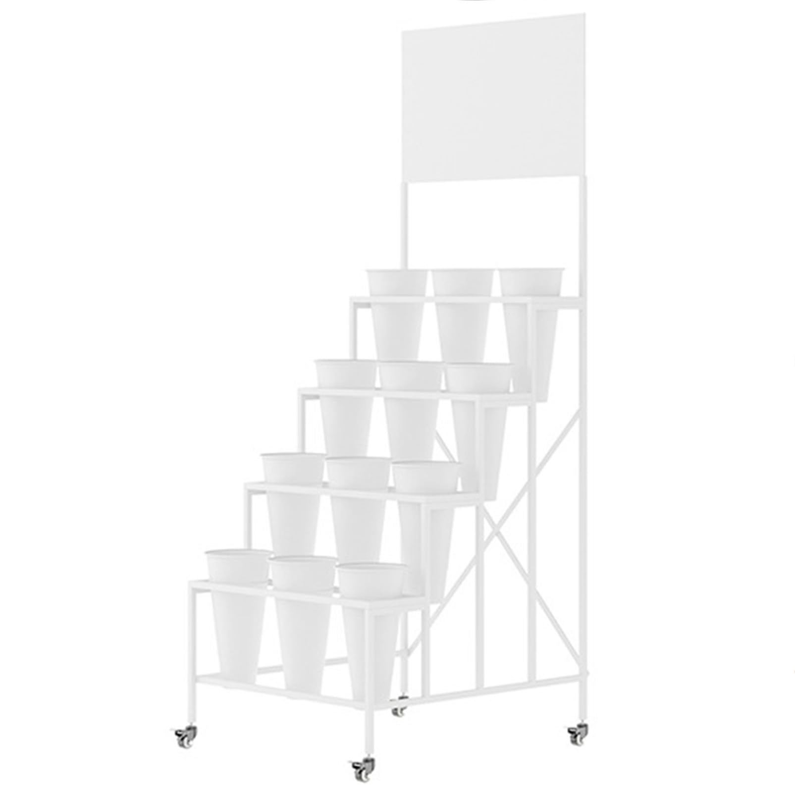 Espositore mobile per fiori con secchi, robusto carrello per piante, scaffale in metallo per fioristi, espositore per negozi di fiori con ruote, perfetto per eventi e allestimenti