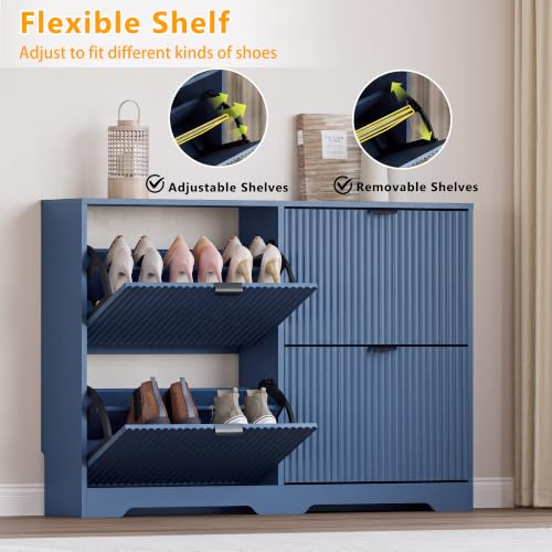 Image of BORNOON Large Shoe Cabinet for Entryway, Shoe Rack Cabinet with 4 Flip Drawer and Adjustable Shelves for Small Apartment, Foyer