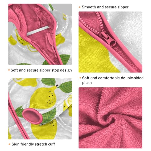 OTVEE Yellow Lemon Fruit and Leaves Kids Hoodie Jacket Fall Spring Full Zip Warm Outwear Coat3