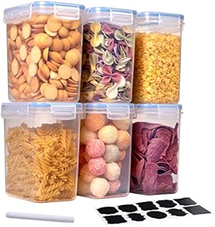 VIVILINEN 6pcs Cereal Containers Set, 1.6L Airtight Plastic Food Storage with Lids, BPA Free, No Leak Kitchen Organiser for Tea, Coffee, Pasta, Sugar and More