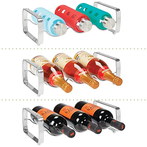 mDesign-Metal-Free-Standing-Stackable-3-Bottle-Modular-Storage-Organizer-Rack-for-Kitchen-Countertop-Table-Top-Pantry-Fridge-Shelf-Holder-for-Wine-Beer-PopSoda-Water-2-Pack-Chrome