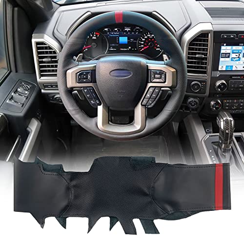 Hand-Sewing Steering Wheel Wrap Cover Black Perforated Leather Wrap Interior Protection Accessories For Ford F-150 F150 Raptor 2016 2017 2018 2019 #TOP2
