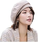 Women Retro Houndstooth Beret Hat Newsboy Caps Fashion Winter Knitted Wool French Style Painter Hats (Khaki)