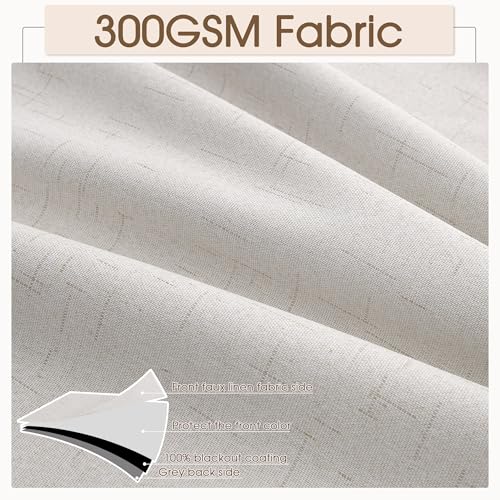 100% Blackout Curtains for Bedroom 84 Inches Long 2 Panels Faux Linen Curtains Black Out Thermal Insulated Room Darkening Drapes Natural Ivory Cream Pleated Back Tab Hook Belt Pocket Curtain 52x84 - Image 4