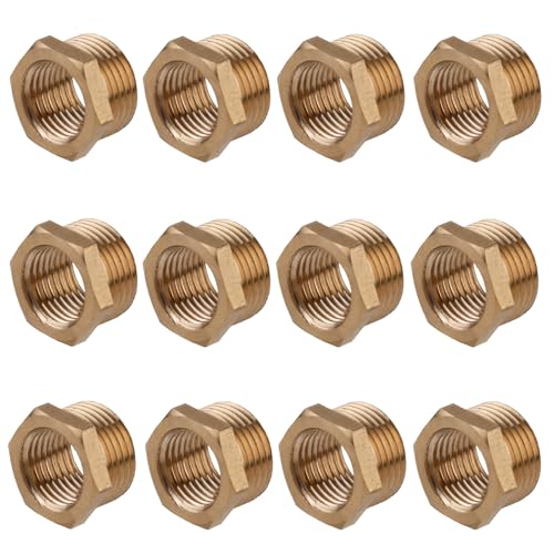 Image of 12pcs 3 /8 Inch to 1 /4 Inch NPT Female Reducer Hex Bushing, Brass Reducing Hex Bushing Heavy Duty Threaded Pipe Fitting Adapter for Plumbing Gas Hydraulic Systems