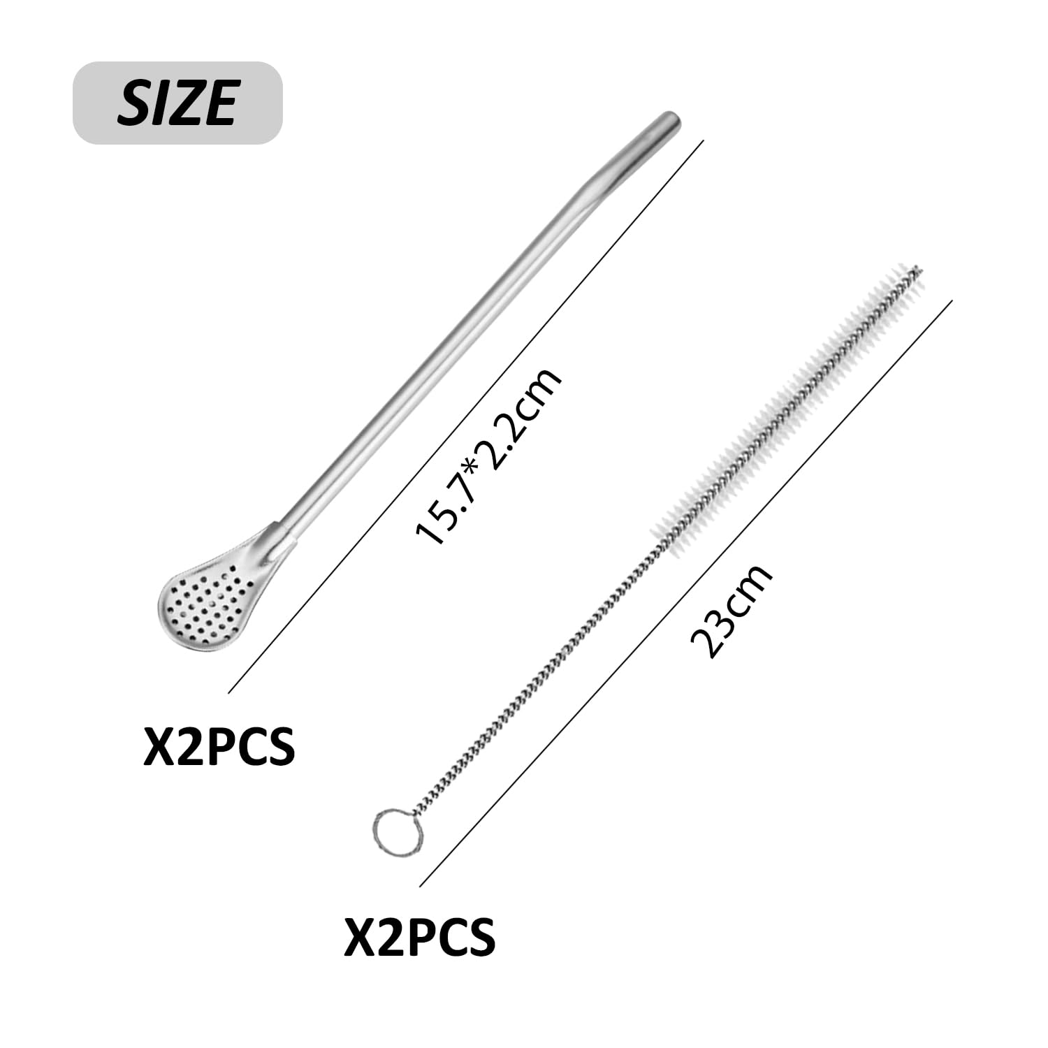 Lot De 2 Pailles En Acier Inoxydable Avec Cuillère Filtrante, Lot De 2 Pailles à Thé, Mate Bombilla, Bâton Mélangeur à Café Pour Thé Glacé, Cocktail, Avec 2 Brosses De Nettoyage (colorées