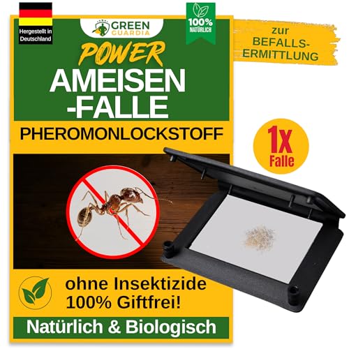 Preisvergleich Produktbild GREEN GUARDIA Ameisen Falle mit Pheromon-Lockstoff - 1x Falle - umweltfreundlich Ameisen bekämpfen, Chemiefreie Pheromonfalle mit austauschbaren Klebeflächen, giftfrei und geruchsneutral