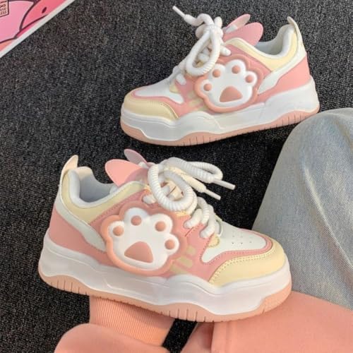 Kawaii Platform Shoes Cute Cat Paw Print Chunky Sneakers for Women Breathable Lightweight Platform Sport Shoes2