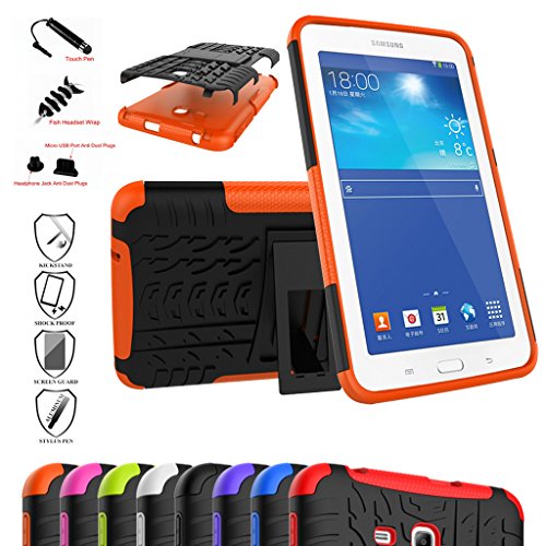 Mama Mouth Shockproof Heavy Duty Combo Hybrid Rugged Dual Layer Grip Cover with Kickstand for Samsung Galaxy Tab 3 Lite/Tab E 7.0 T110 T111 T113 T115 T116(with 4 in 1 Packaged),Orange