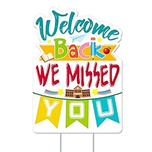 Hohomark Welcome Back We Missed You Gartenschild mit H-Stake, 30,5 x 43,2 cm, Welcome Back to School Rasenschilder für Lehrer, Studenten, Back to School Outdoor Hof Dekorationen Zubehör