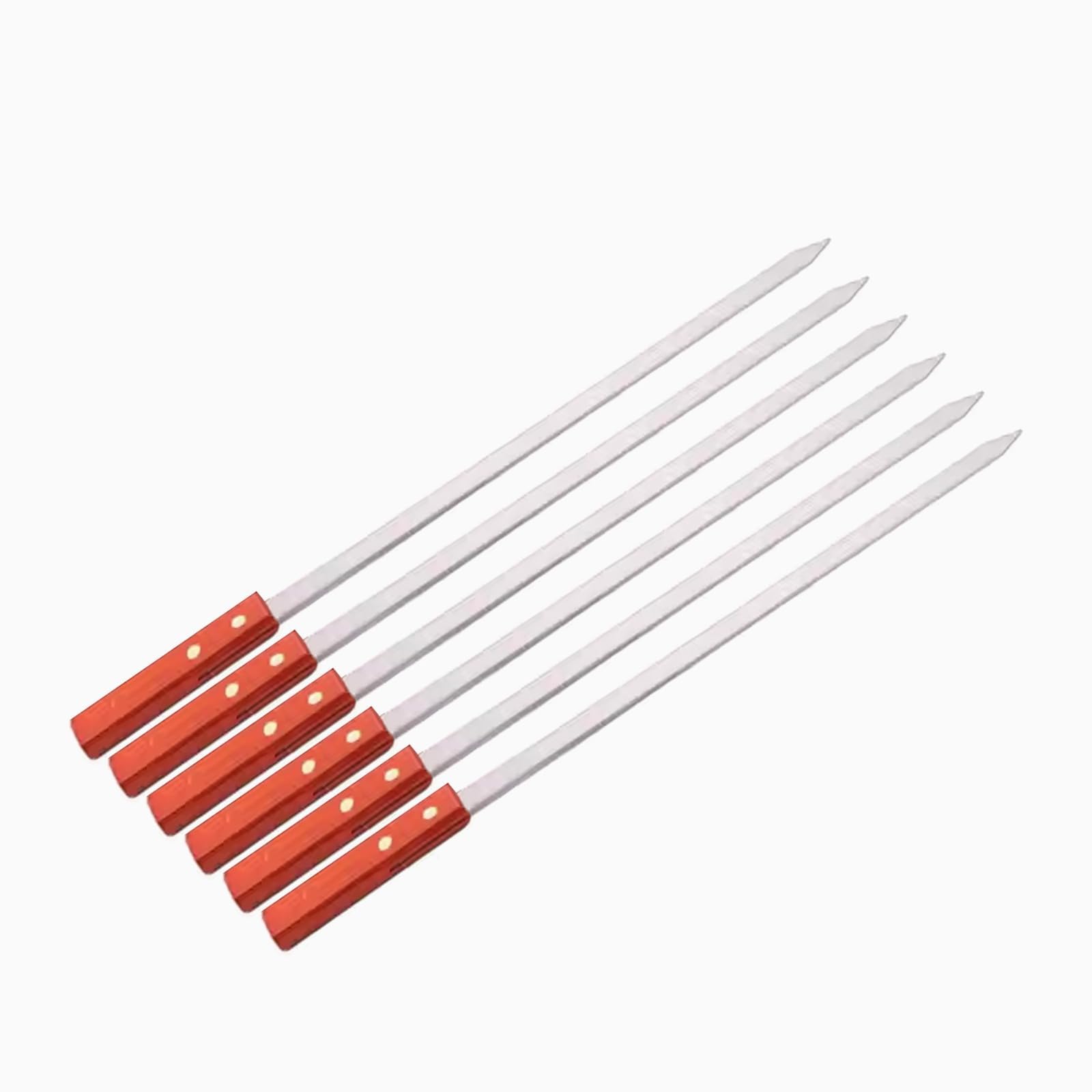 GSV Essentials Stainless Steel Kebab Skewers, Barbecue Skewers with Flat Wooden Handle, Reusable BBQ Skewers for Grilling,Heat Resistant, Ideal for Party,Outdoor Camping, 40cm Long(8 PCS)
