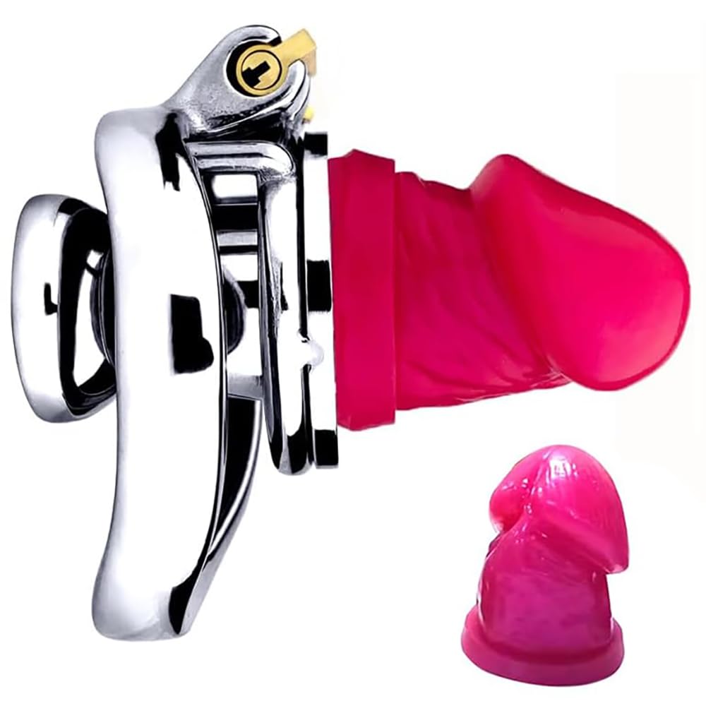 Jixaxe Extra Kurze Peniskäfig Chastity Cage mit Dildo Male Metall Keuschheitskäfig Herren Keuschheitsgürtel Penis Käfig für Männer Chasity Cock Cage Sexspielzeug für die Mann extrem (Bogenring 50mm)