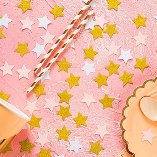 Image of MOWO Gold, Pink and White Stars Confetti Table Decoration, 1.2'', 200pc | 200 Pieces, Wedding Party Decor, Table Decor