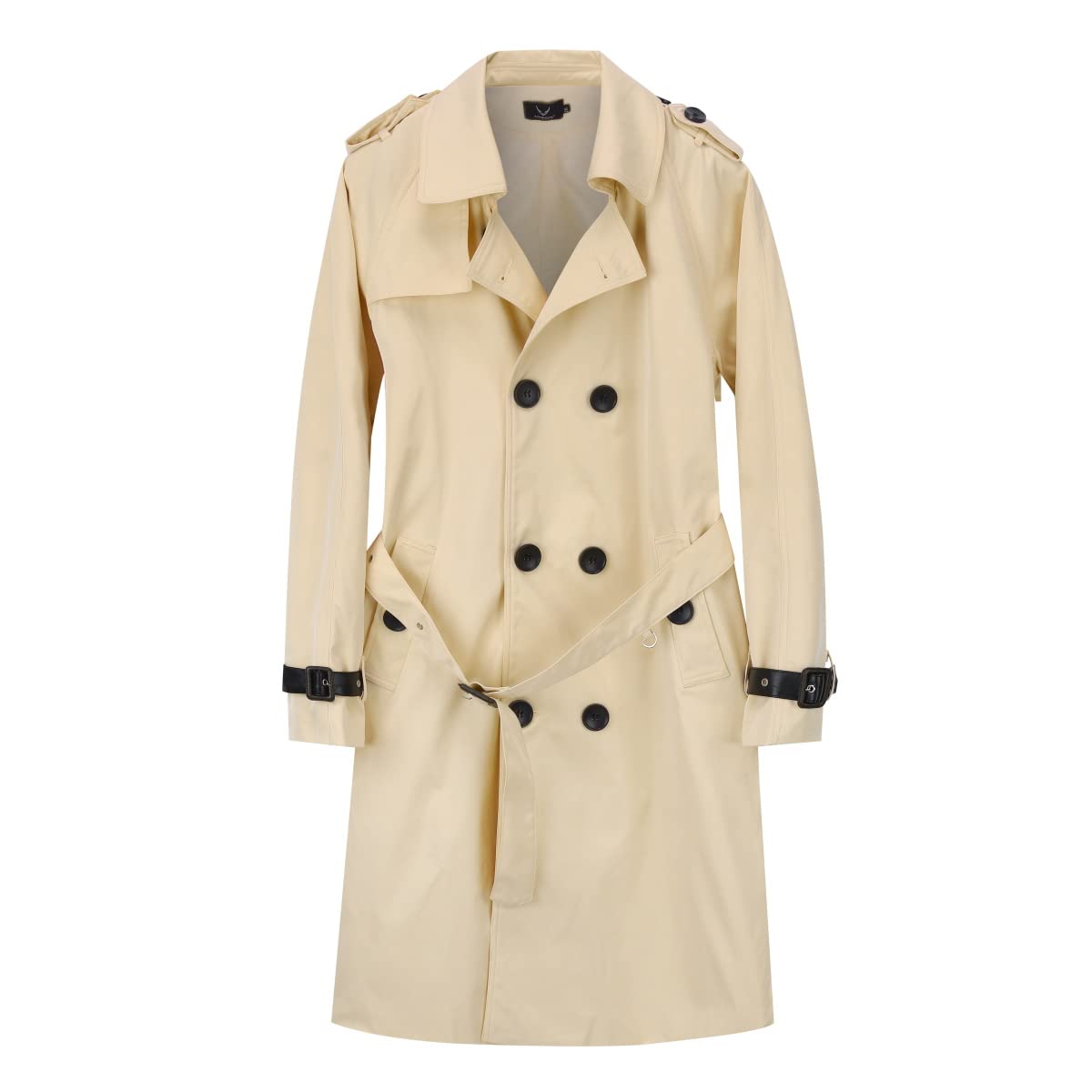 Herren Zweireihiger Trenchcoat mit Gürtel Revers Lang Mantel Business Jacke Frühling Übergangsjacke