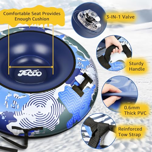 Heavy Duty Snow Tube with Canvas Cover, 47\" Inflatable Snow Sled Tube Thickened Bottom Sledding Tube with Tow Strap and Reinforced Handles for Adult and Kids Winter Outdoor Fun - Thumbnail 4