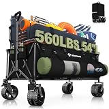 Hikemoon 54' Long Collapsible Wagon 400L Extra Large, Wagons Carts Foldable with Big All-Terrain Wheels, 560LBS Heavy Duty, Utility Folding Cart for Beach, Camping, Grocery, Sports, Garden, Black