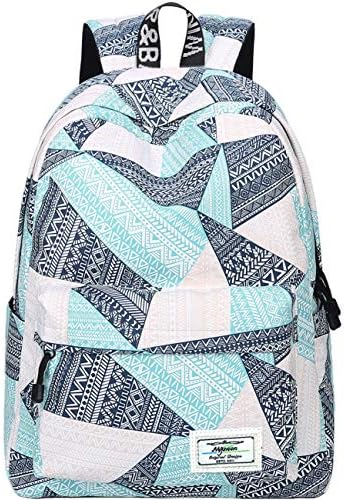 Mairle Lightweight School Bag Kids Travel Backpack For Teen Girls, Geometric Patterns, Blue