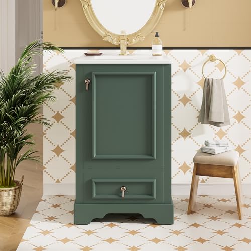 Praxatek 20 Inch Bathroom Vanity with Ceramic Sink, Green, Solid