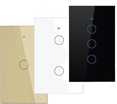 Tuya WiFi Smart Wall Light Switch Wireless Electrical Glass Screen Touch Sensor Panel with Voice Control Gold 3-Gang